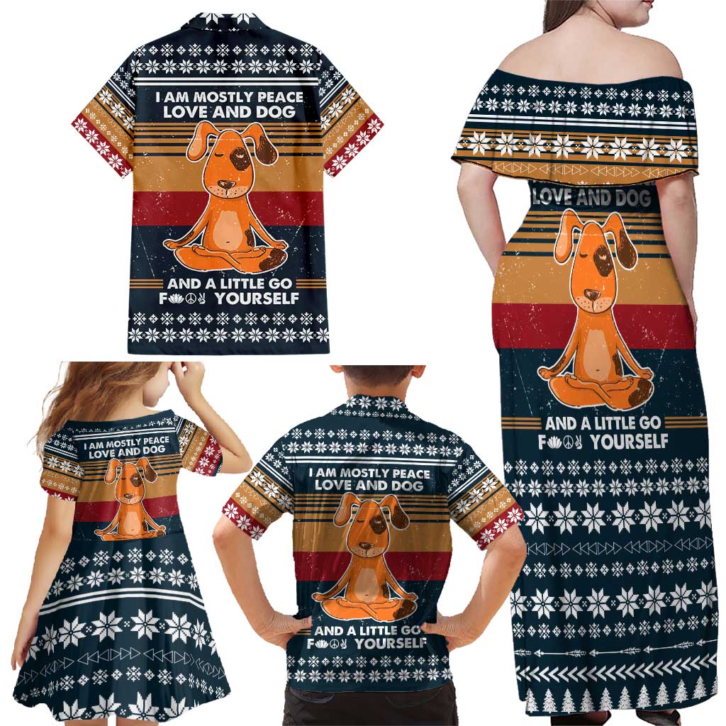 Peace Love And Dog Christmas Family Matching Off Shoulder Maxi Dress and Hawaiian Shirt Xmas Holiday Patterns - Wonder Print Shop