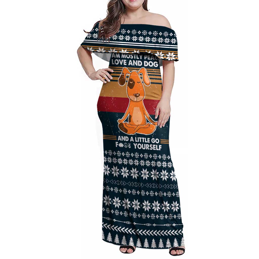 Peace Love And Dog Christmas Family Matching Off Shoulder Maxi Dress and Hawaiian Shirt Xmas Holiday Patterns - Wonder Print Shop