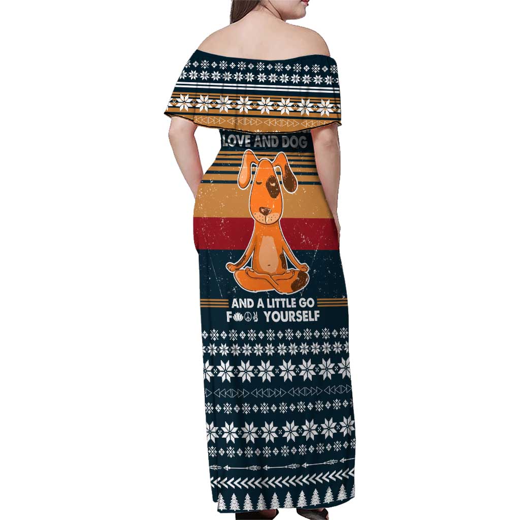 Peace Love And Dog Christmas Family Matching Off Shoulder Maxi Dress and Hawaiian Shirt Xmas Holiday Patterns - Wonder Print Shop