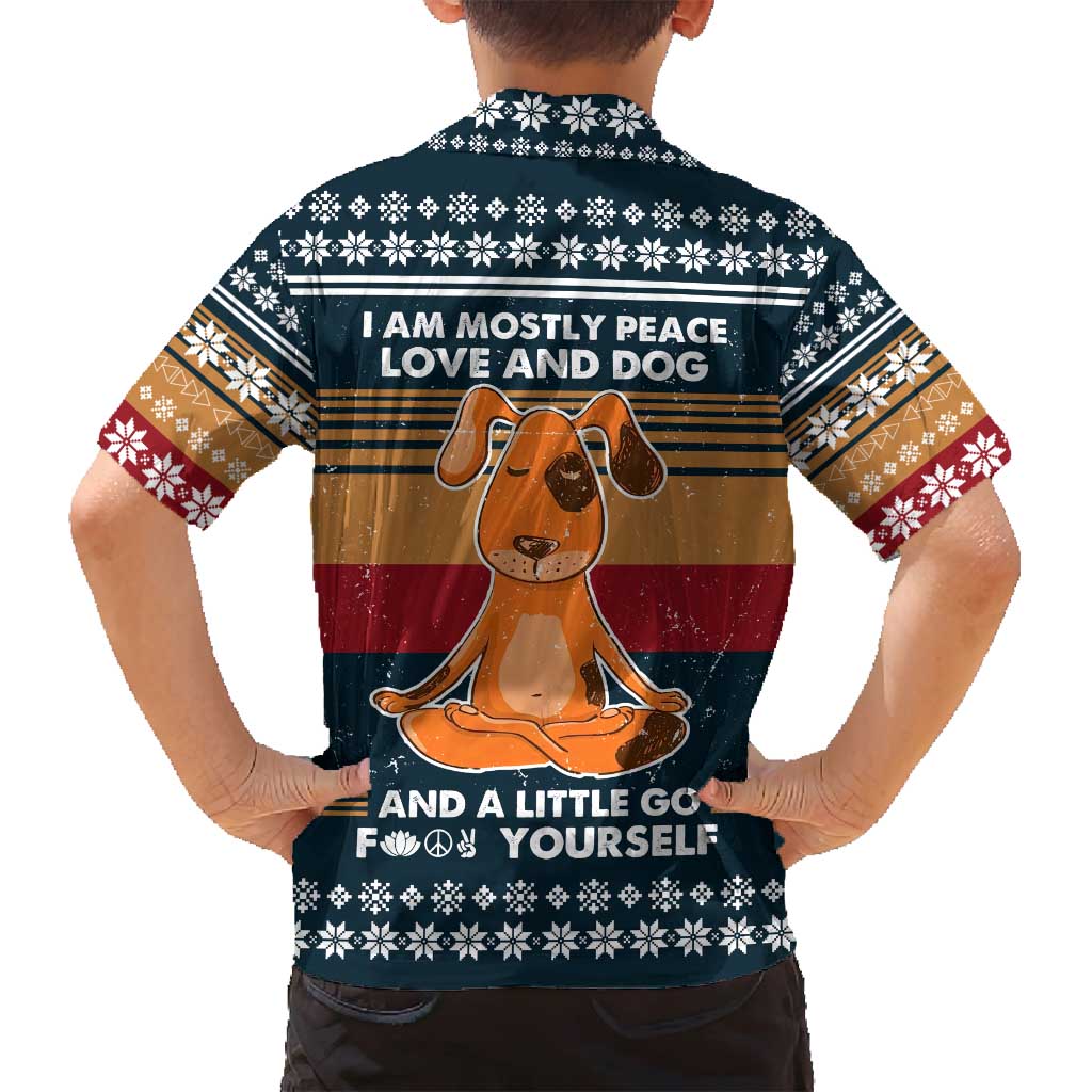 Peace Love And Dog Christmas Family Matching Off Shoulder Short Dress and Hawaiian Shirt Xmas Holiday Patterns - Wonder Print Shop