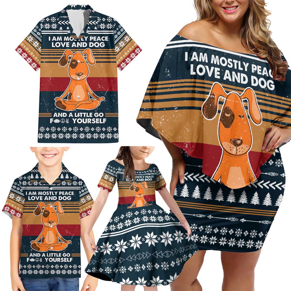 Peace Love And Dog Christmas Family Matching Off Shoulder Short Dress and Hawaiian Shirt Xmas Holiday Patterns - Wonder Print Shop