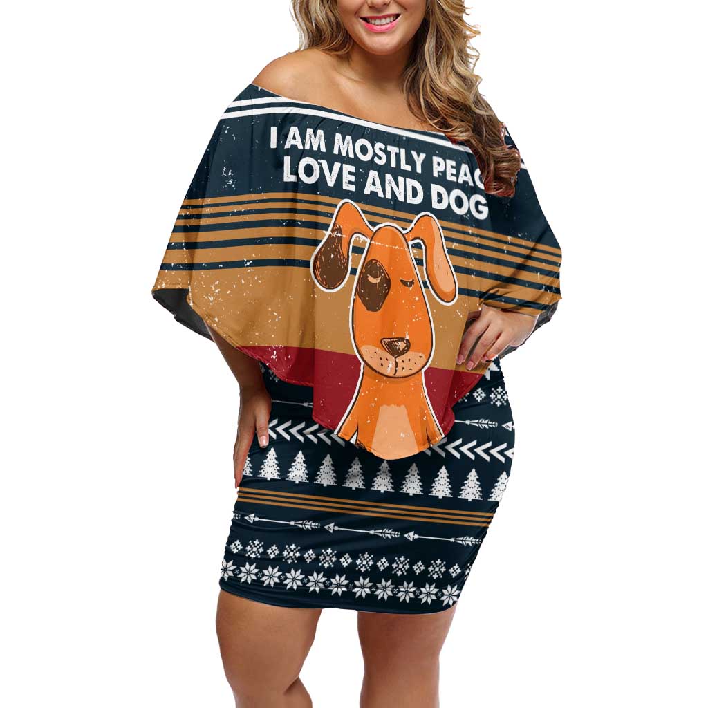 Peace Love And Dog Christmas Family Matching Off Shoulder Short Dress and Hawaiian Shirt Xmas Holiday Patterns - Wonder Print Shop