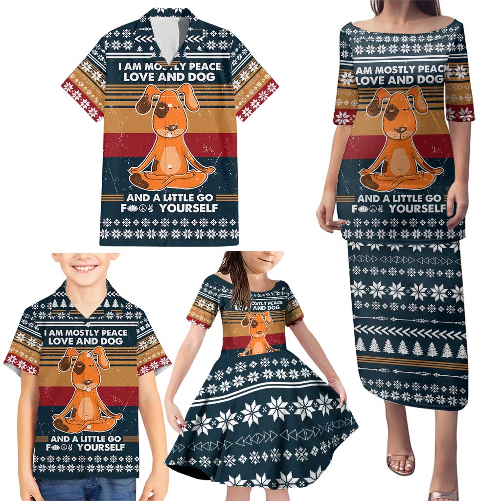 Peace Love And Dog Christmas Family Matching Puletasi and Hawaiian Shirt Xmas Holiday Patterns - Wonder Print Shop