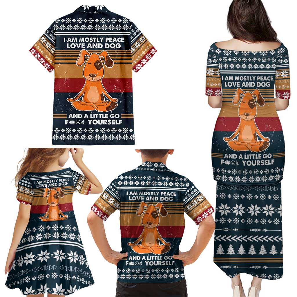 Peace Love And Dog Christmas Family Matching Puletasi and Hawaiian Shirt Xmas Holiday Patterns - Wonder Print Shop