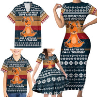 Peace Love And Dog Christmas Family Matching Short Sleeve Bodycon Dress and Hawaiian Shirt Xmas Holiday Patterns - Wonder Print Shop