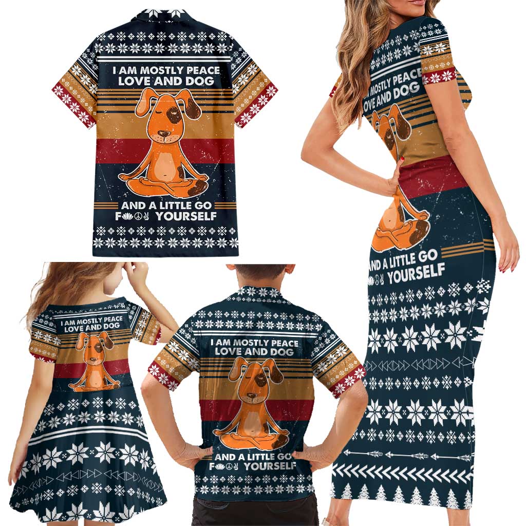 Peace Love And Dog Christmas Family Matching Short Sleeve Bodycon Dress and Hawaiian Shirt Xmas Holiday Patterns - Wonder Print Shop