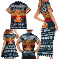 Peace Love And Dog Christmas Family Matching Short Sleeve Bodycon Dress and Hawaiian Shirt Xmas Holiday Patterns - Wonder Print Shop