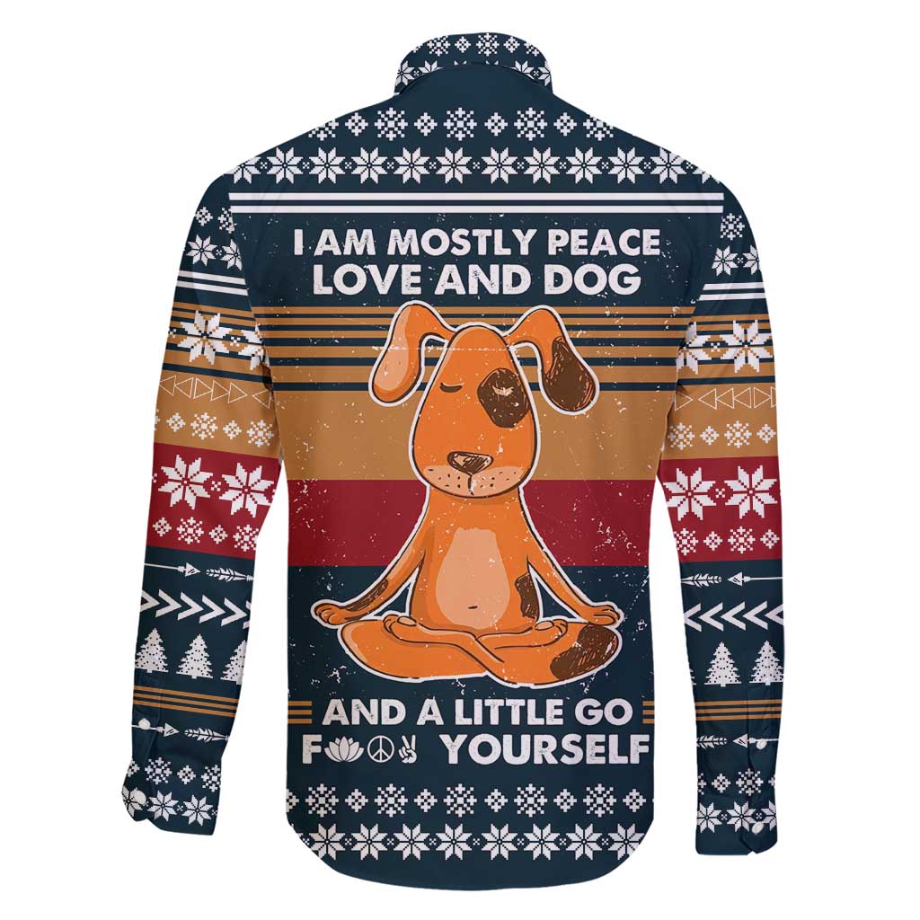 Peace Love And Dog Christmas Family Matching Short Sleeve Bodycon Dress and Hawaiian Shirt Xmas Holiday Patterns - Wonder Print Shop