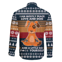 Peace Love And Dog Christmas Family Matching Short Sleeve Bodycon Dress and Hawaiian Shirt Xmas Holiday Patterns - Wonder Print Shop