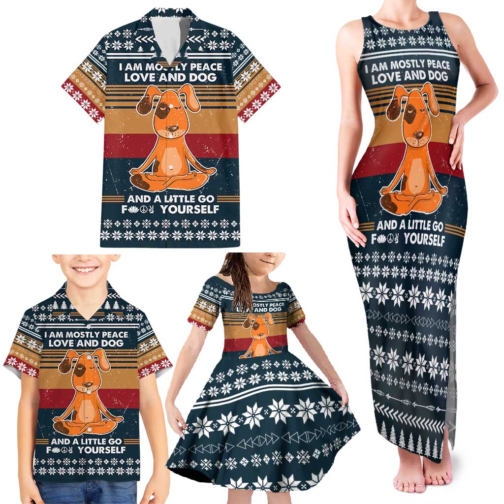 Peace Love And Dog Christmas Family Matching Tank Maxi Dress and Hawaiian Shirt Xmas Holiday Patterns - Wonder Print Shop