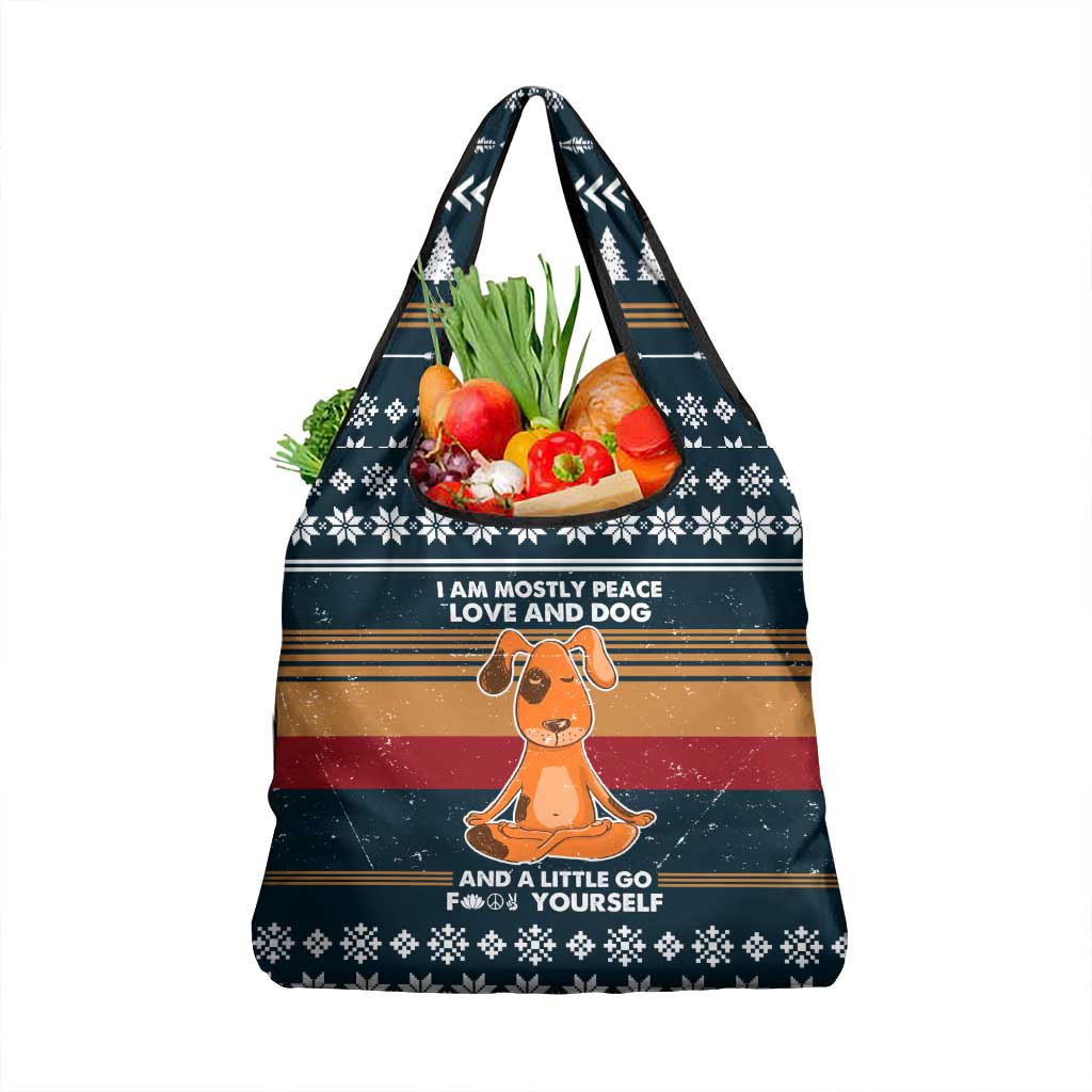 Peace Love And Dog Christmas Grocery Bag Xmas Holiday Patterns - Wonder Print Shop