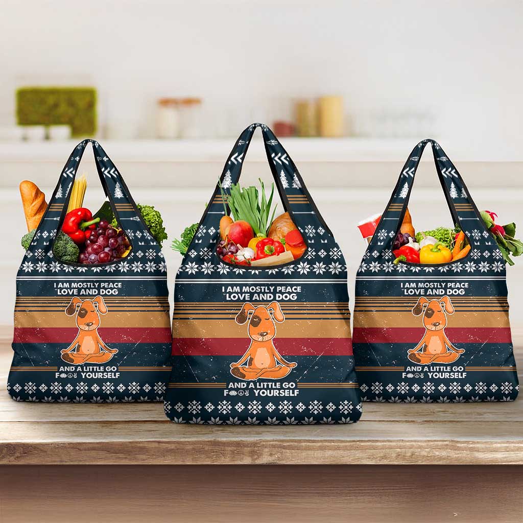 Peace Love And Dog Christmas Grocery Bag Xmas Holiday Patterns - Wonder Print Shop