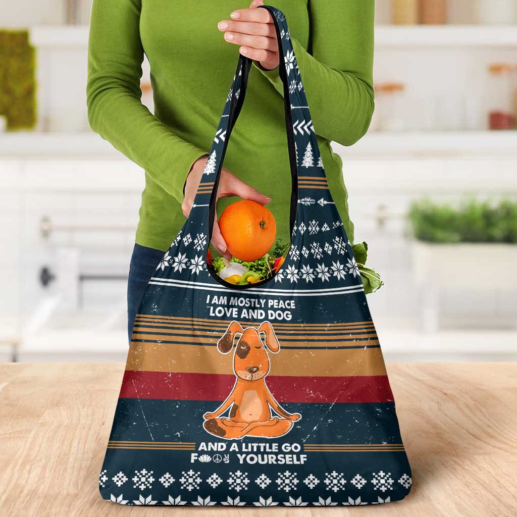 Peace Love And Dog Christmas Grocery Bag Xmas Holiday Patterns - Wonder Print Shop