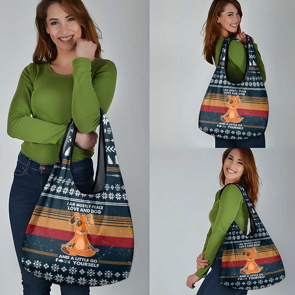 Peace Love And Dog Christmas Grocery Bag Xmas Holiday Patterns - Wonder Print Shop