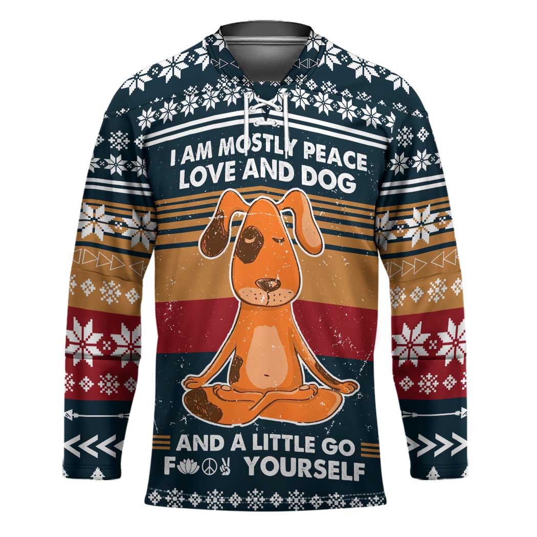 Peace Love And Dog Christmas Hockey Jersey Xmas Holiday Patterns - Wonder Print Shop