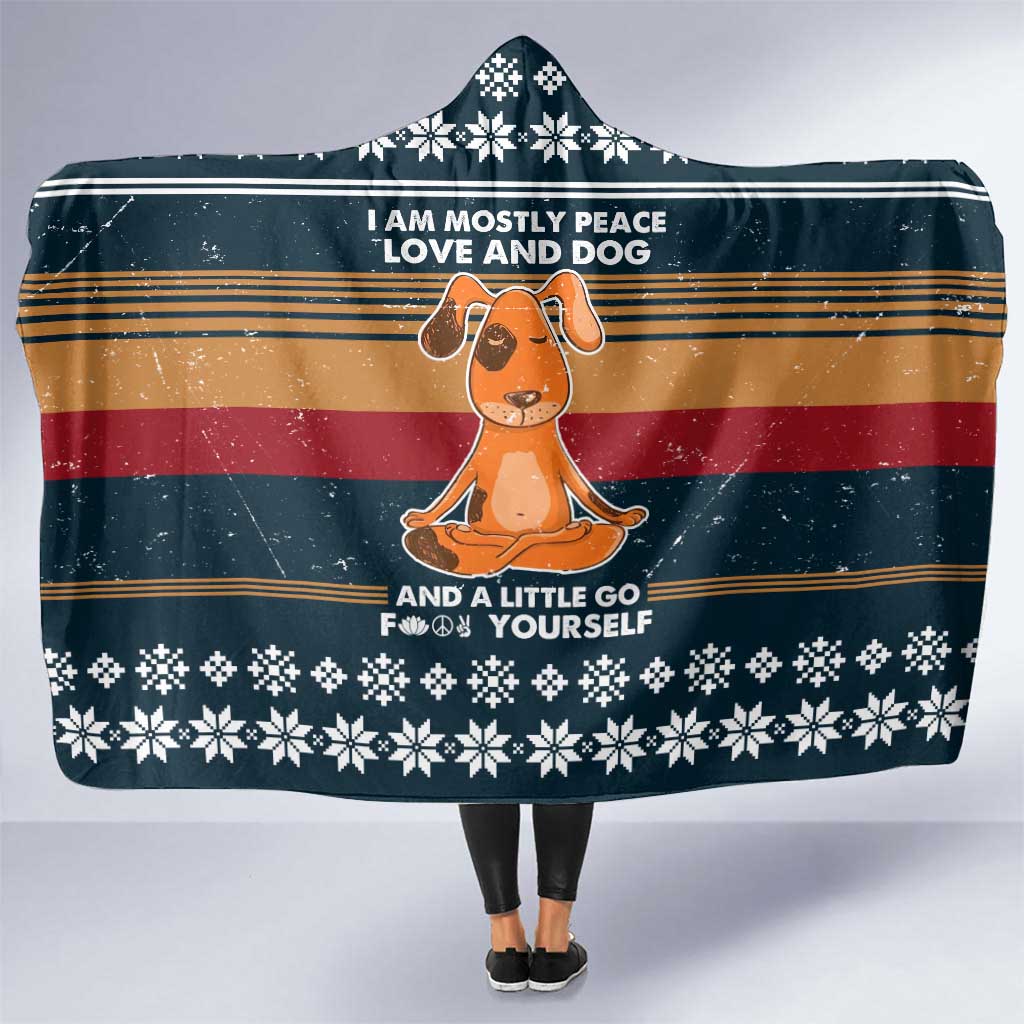 Peace Love And Dog Christmas Hooded Blanket Xmas Holiday Patterns - Wonder Print Shop