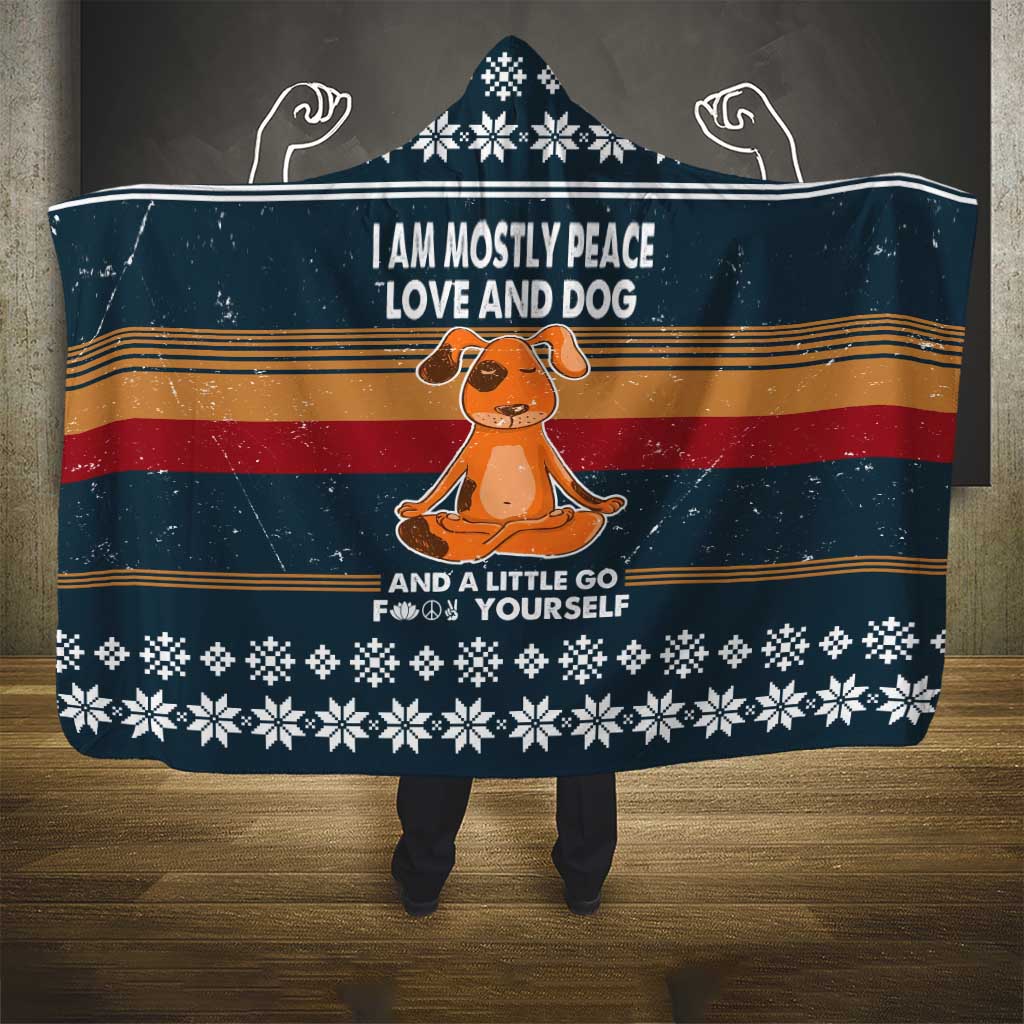 Peace Love And Dog Christmas Hooded Blanket Xmas Holiday Patterns - Wonder Print Shop