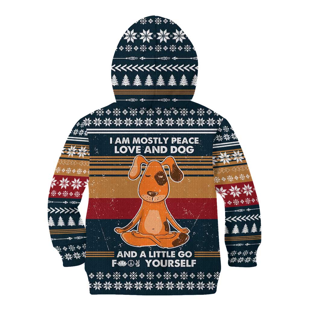 Peace Love And Dog Christmas Kid Hoodie Xmas Holiday Patterns - Wonder Print Shop
