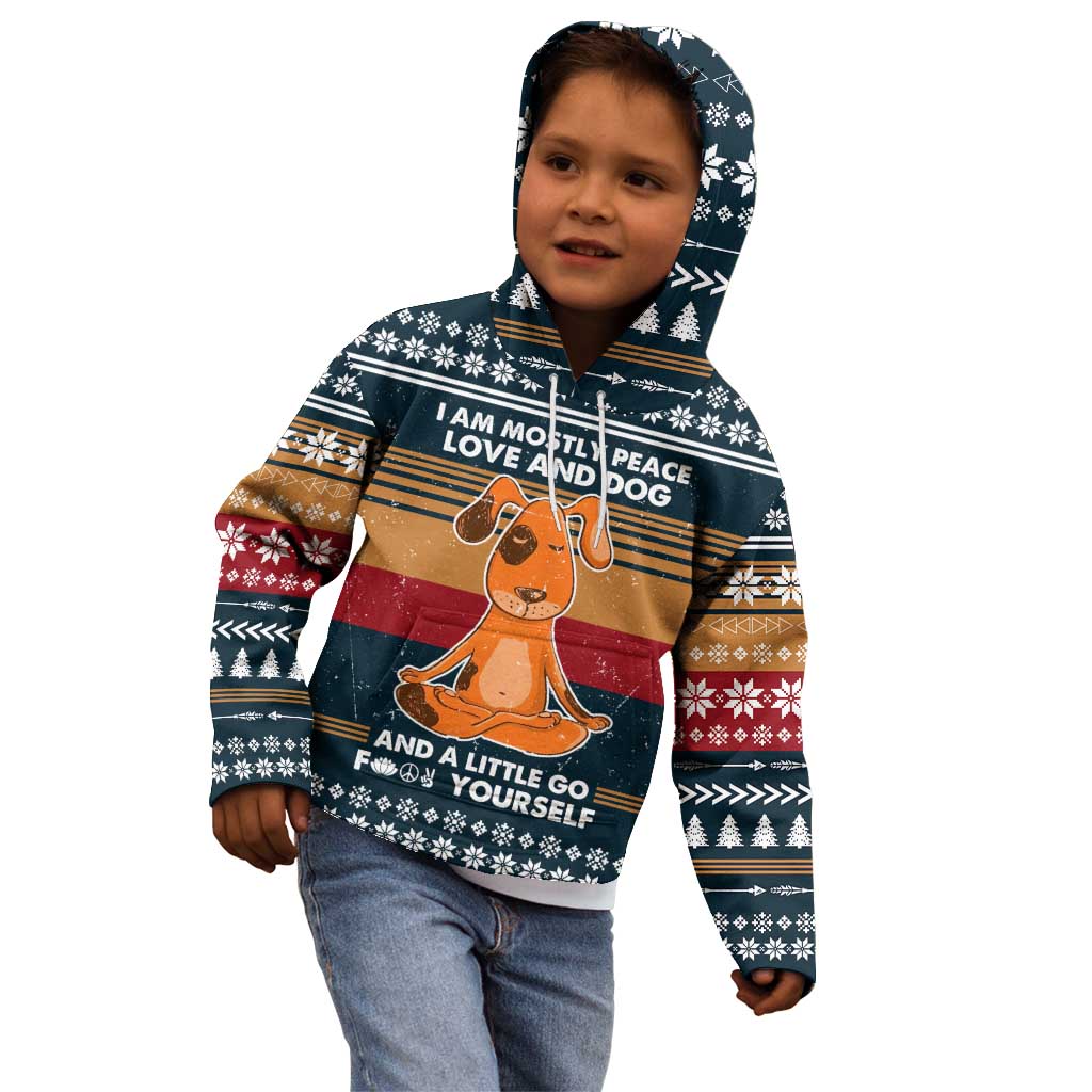 Peace Love And Dog Christmas Kid Hoodie Xmas Holiday Patterns - Wonder Print Shop