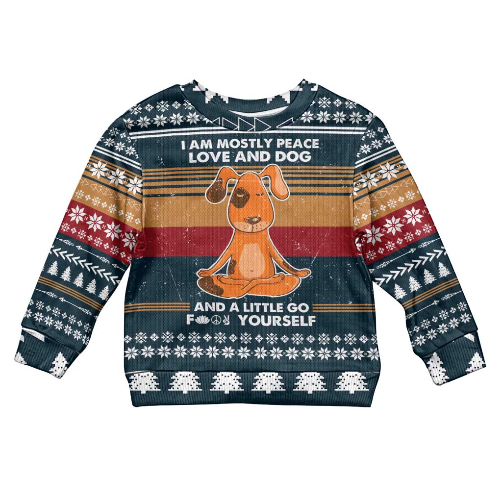 Peace Love And Dog Christmas Kid Ugly Christmas Sweater Xmas Holiday Patterns - Wonder Print Shop