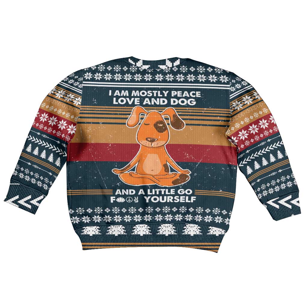 Peace Love And Dog Christmas Kid Ugly Christmas Sweater Xmas Holiday Patterns - Wonder Print Shop