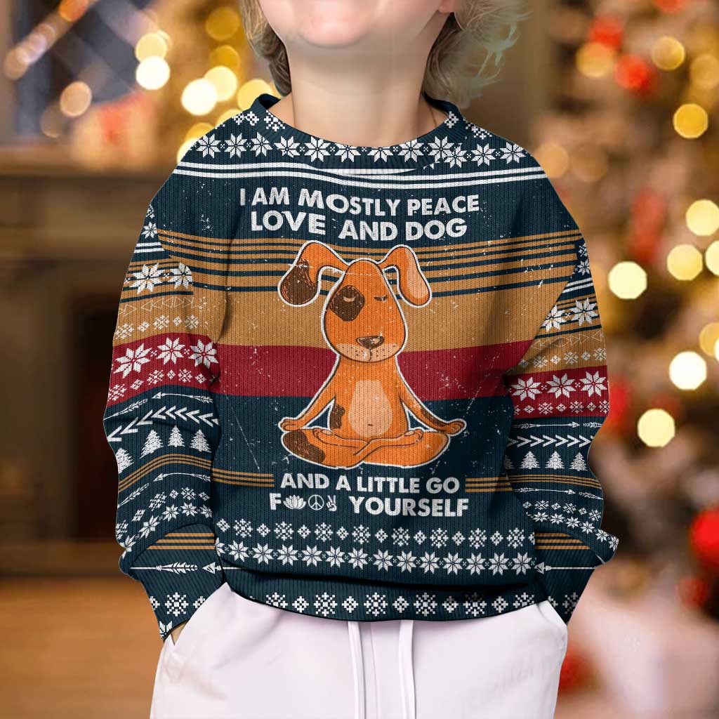 Peace Love And Dog Christmas Kid Ugly Christmas Sweater Xmas Holiday Patterns - Wonder Print Shop