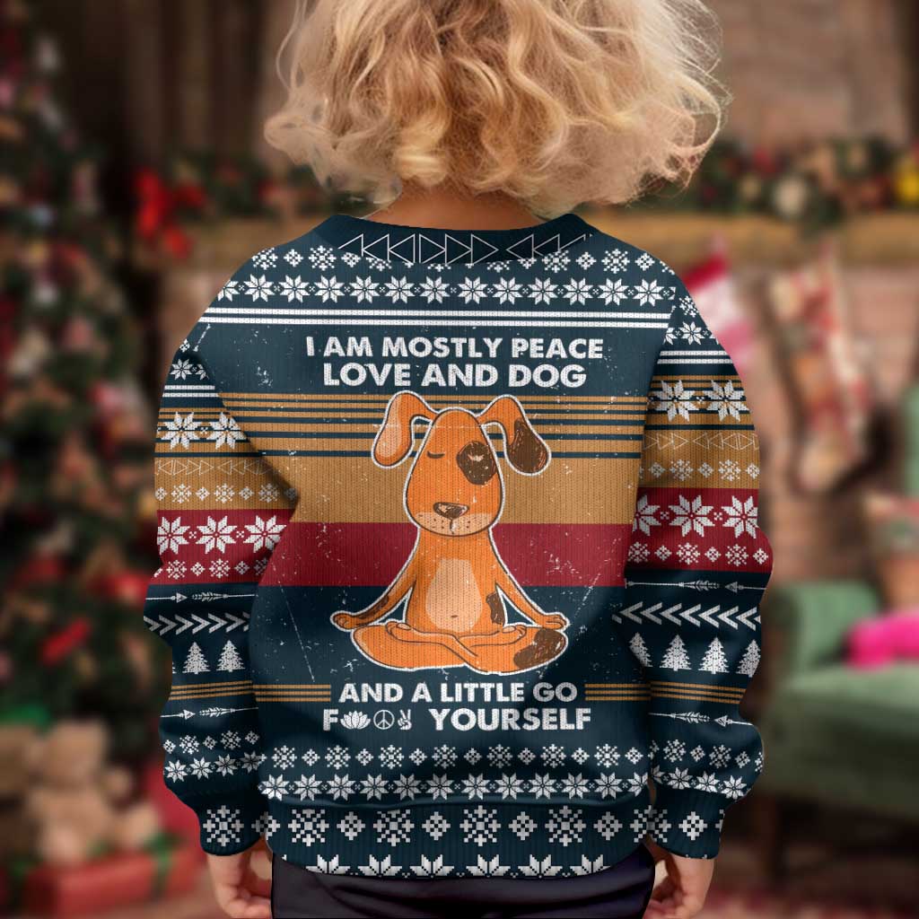 Peace Love And Dog Christmas Kid Ugly Christmas Sweater Xmas Holiday Patterns - Wonder Print Shop