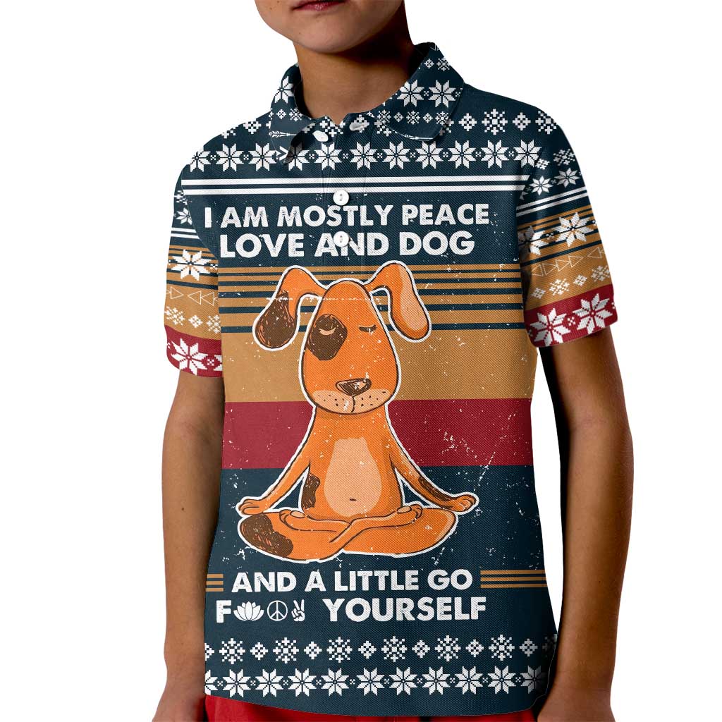 Peace Love And Dog Christmas Kid Polo Shirt Xmas Holiday Patterns - Wonder Print Shop