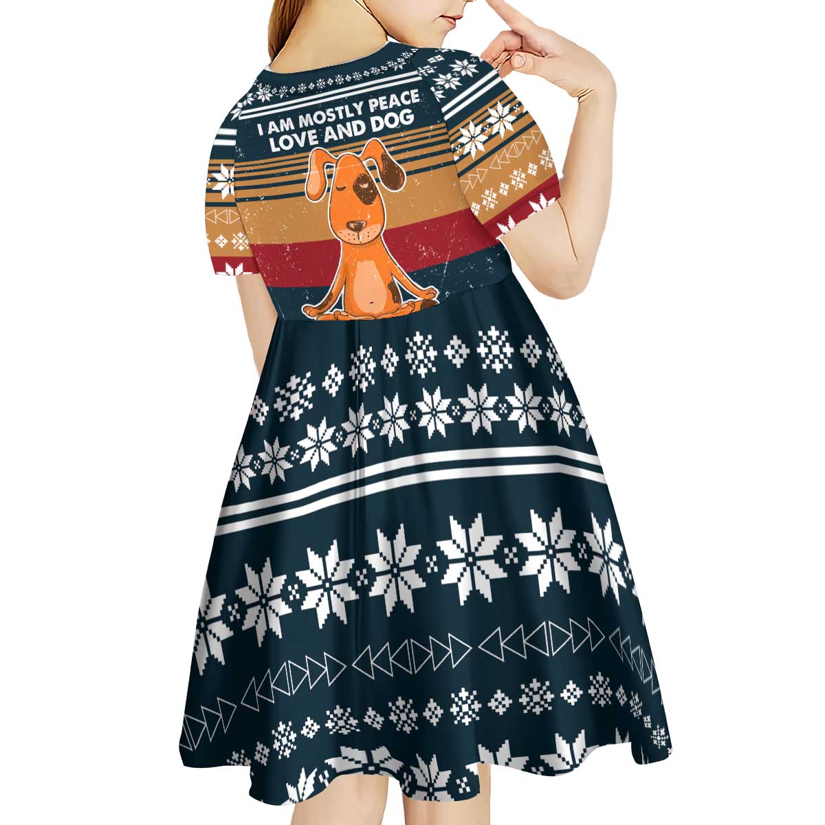Peace Love And Dog Christmas Kid Short Sleeve Dress Xmas Holiday Patterns - Wonder Print Shop