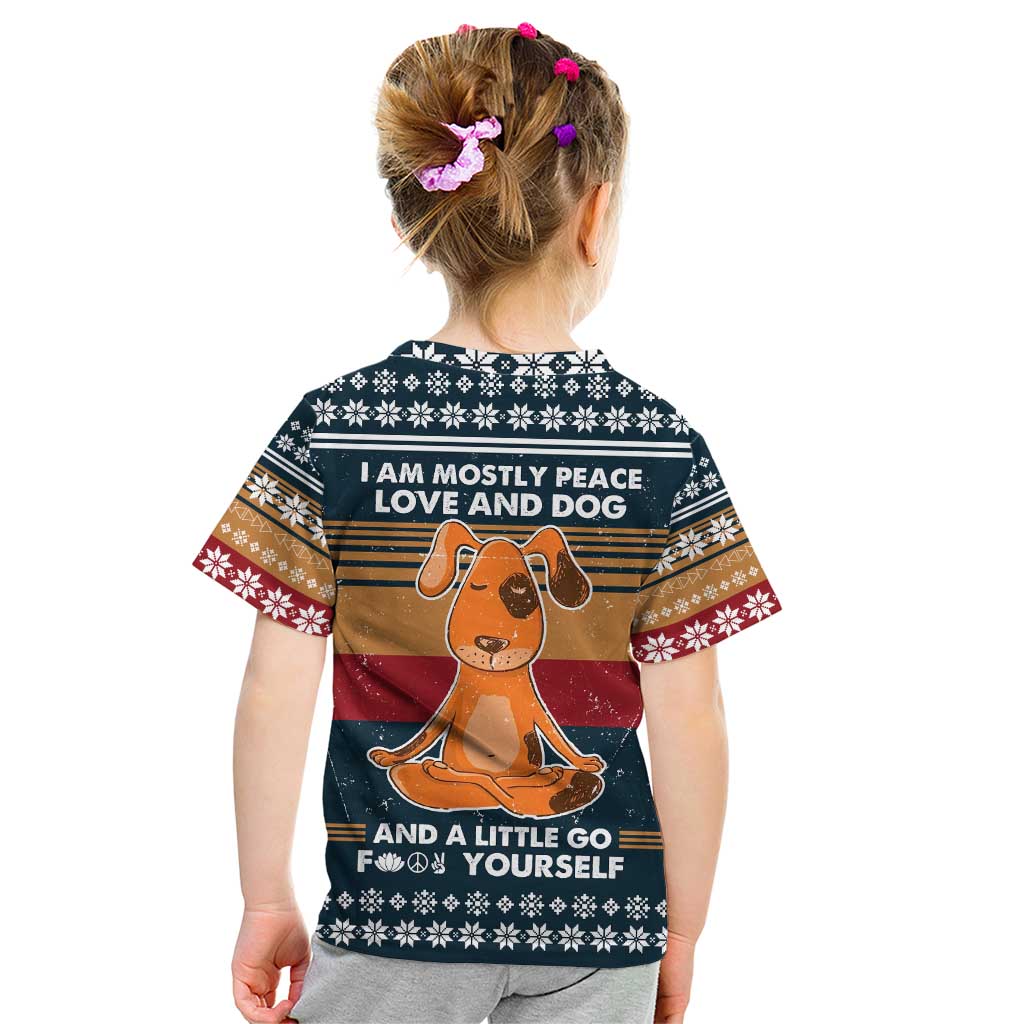 Peace Love And Dog Christmas Kid T Shirt Xmas Holiday Patterns - Wonder Print Shop
