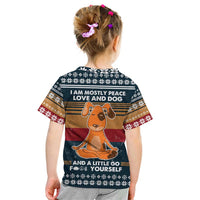 Peace Love And Dog Christmas Kid T Shirt Xmas Holiday Patterns - Wonder Print Shop