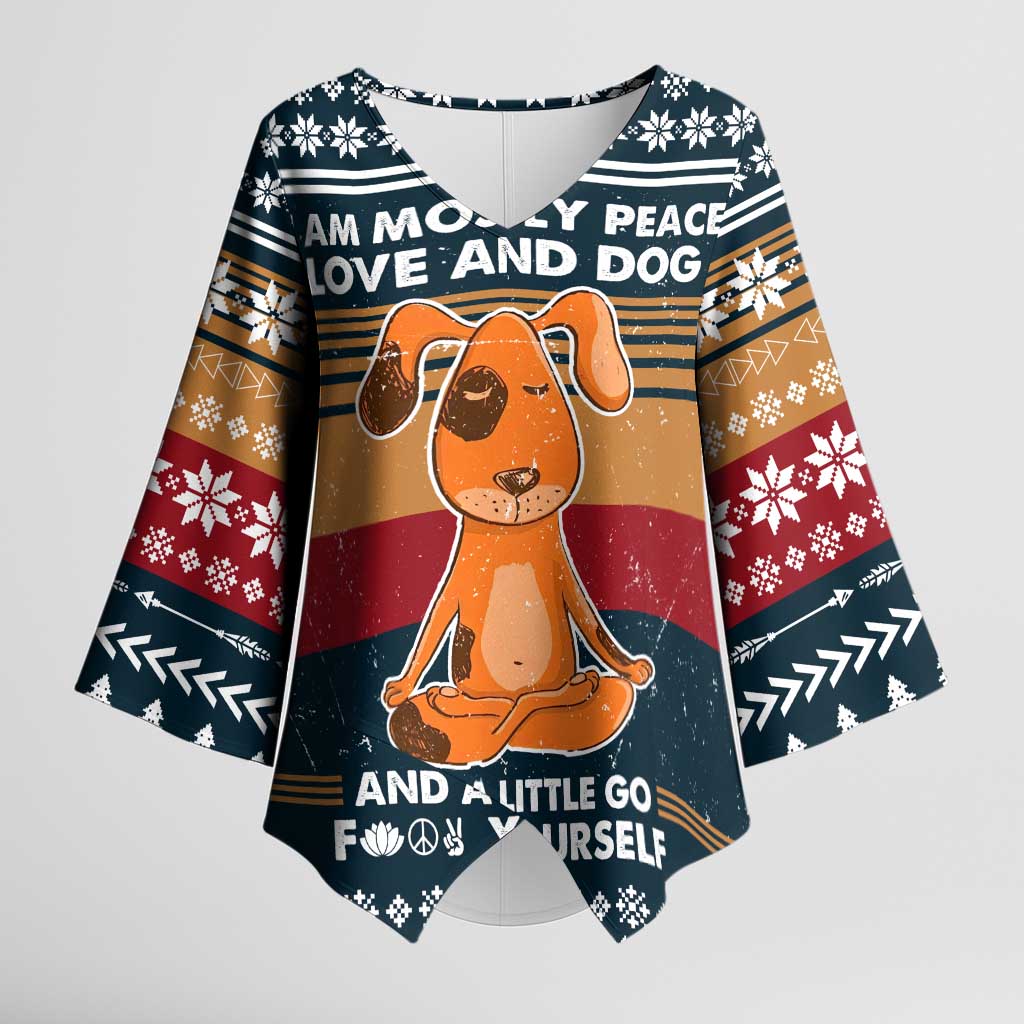 Peace Love And Dog Christmas Kimono Sleeve Blouse Xmas Holiday Patterns - Wonder Print Shop