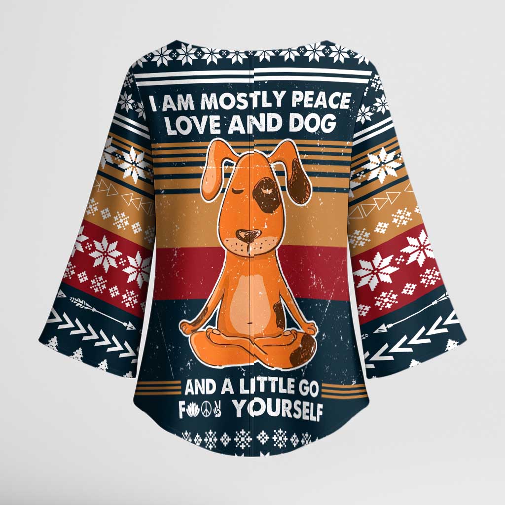 Peace Love And Dog Christmas Kimono Sleeve Blouse Xmas Holiday Patterns - Wonder Print Shop