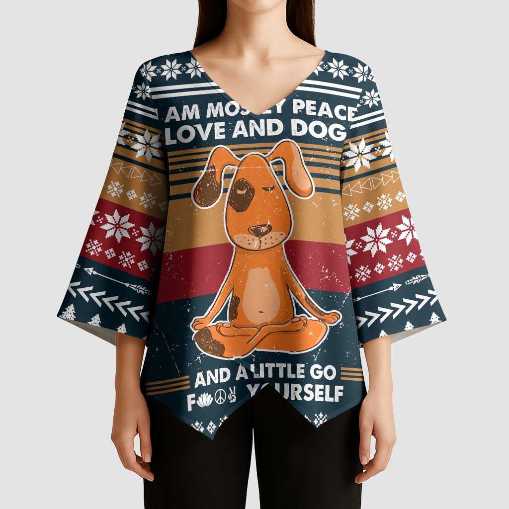 Peace Love And Dog Christmas Kimono Sleeve Blouse Xmas Holiday Patterns - Wonder Print Shop