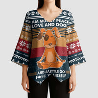 Peace Love And Dog Christmas Kimono Sleeve Blouse Xmas Holiday Patterns - Wonder Print Shop