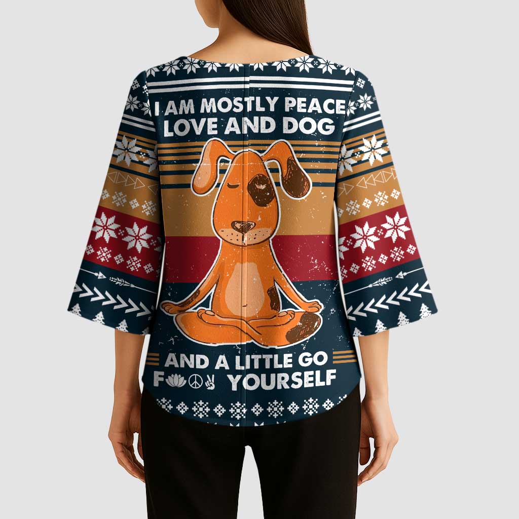 Peace Love And Dog Christmas Kimono Sleeve Blouse Xmas Holiday Patterns - Wonder Print Shop