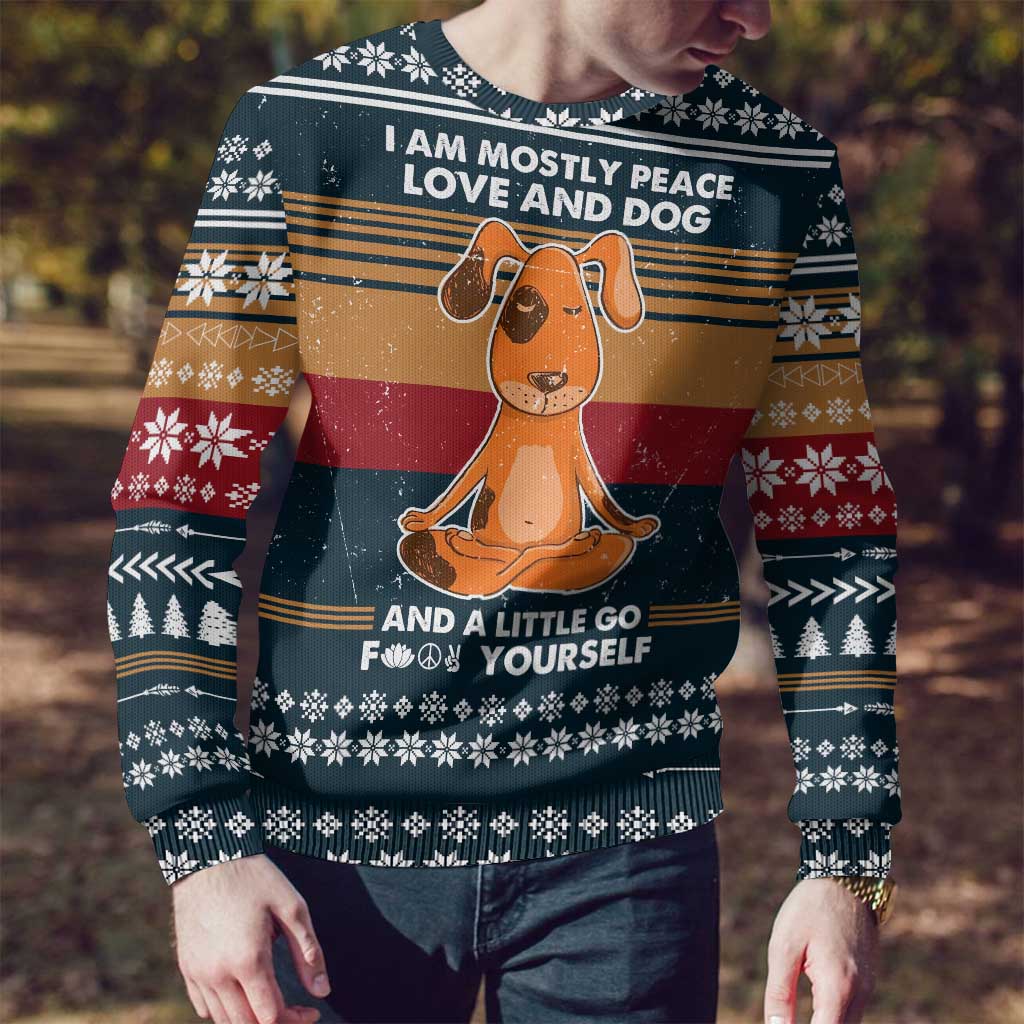 Peace Love And Dog Christmas Ugly Christmas Sweater Xmas Holiday Patterns - Wonder Print Shop