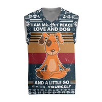 Peace Love And Dog Christmas Knitted V-Neck Vest Xmas Holiday Patterns - Wonder Print Shop