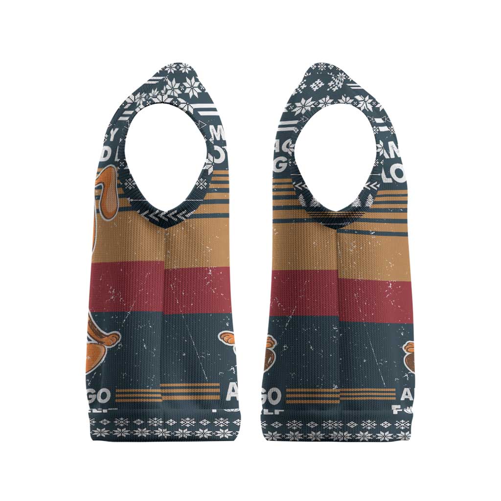 Peace Love And Dog Christmas Knitted V-Neck Vest Xmas Holiday Patterns - Wonder Print Shop