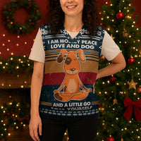 Peace Love And Dog Christmas Knitted V-Neck Vest Xmas Holiday Patterns - Wonder Print Shop