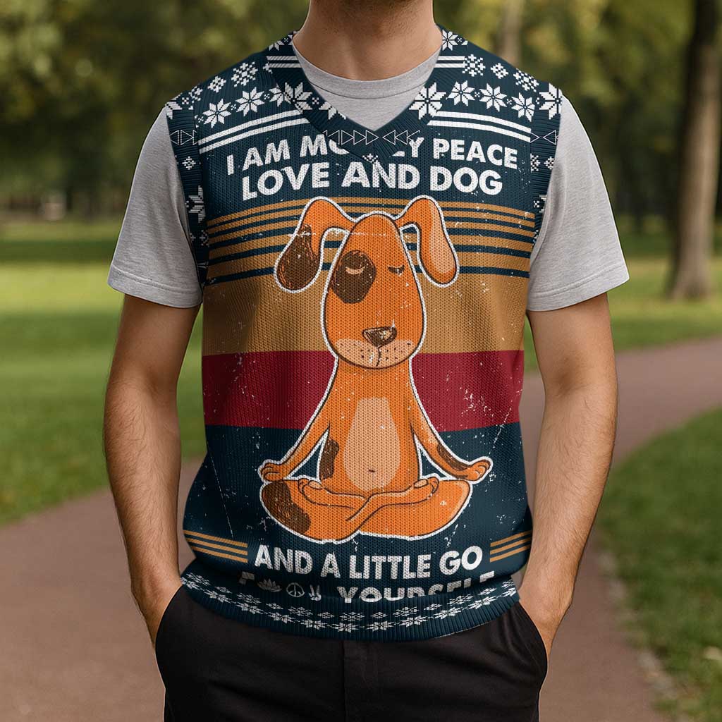 Peace Love And Dog Christmas Knitted V-Neck Vest Xmas Holiday Patterns - Wonder Print Shop