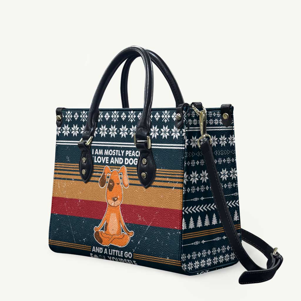 Peace Love And Dog Christmas Leather Bag Xmas Holiday Patterns - Wonder Print Shop