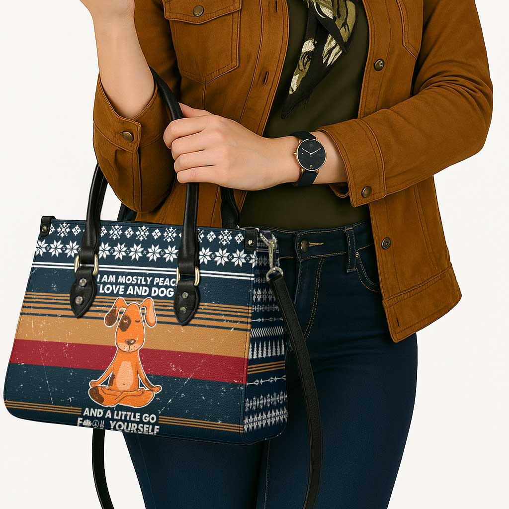 Peace Love And Dog Christmas Leather Bag Xmas Holiday Patterns - Wonder Print Shop