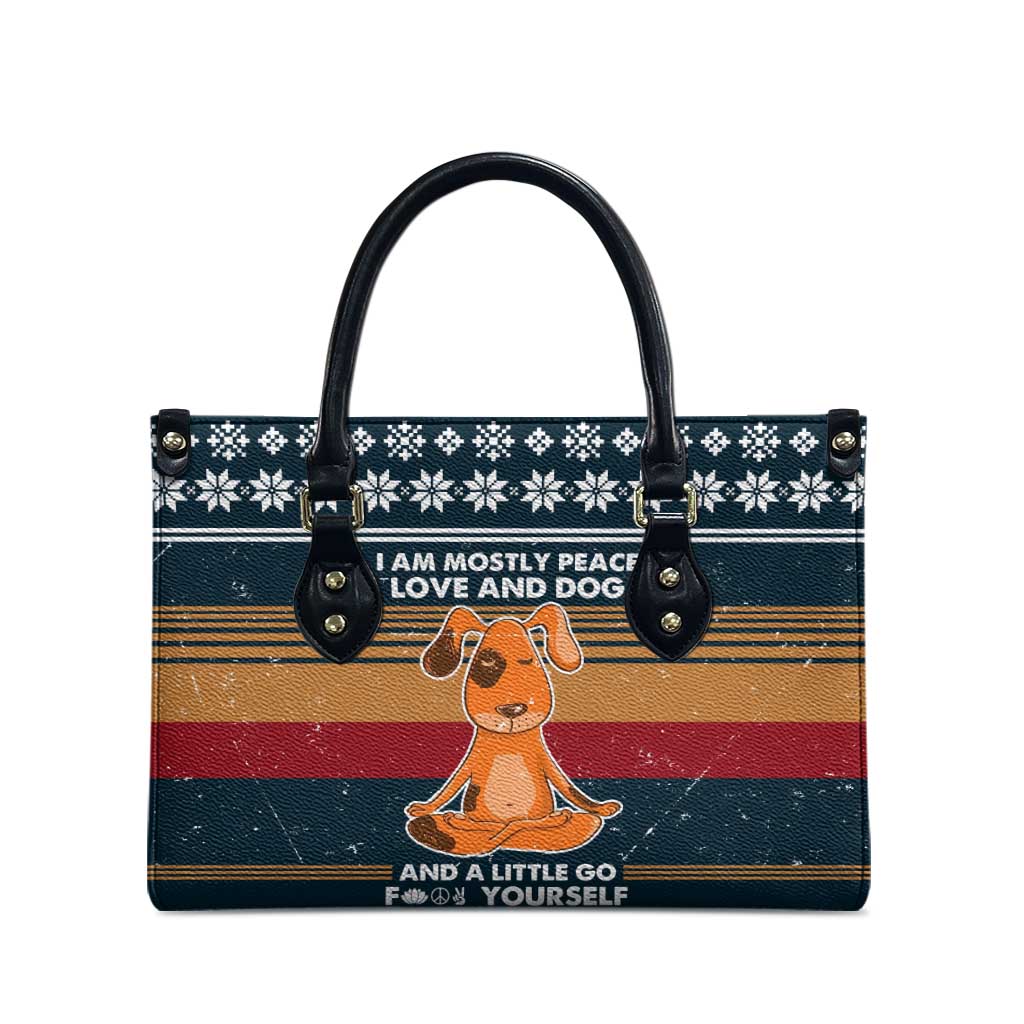 Peace Love And Dog Christmas Leather Bag Xmas Holiday Patterns - Wonder Print Shop