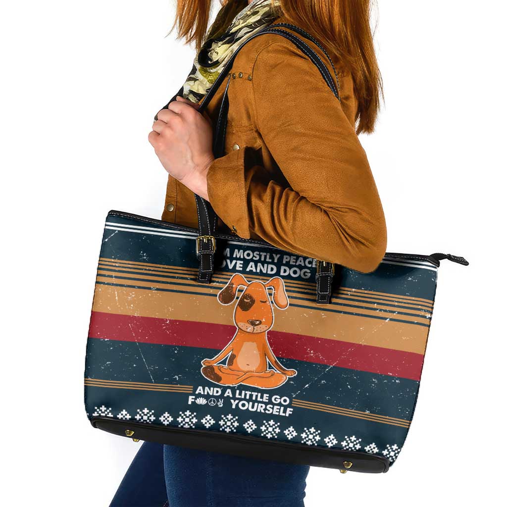Peace Love And Dog Christmas Leather Tote Bag Xmas Holiday Patterns - Wonder Print Shop