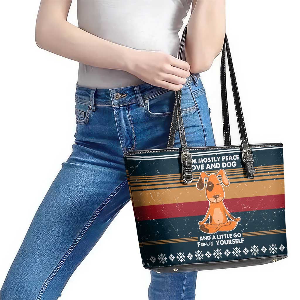 Peace Love And Dog Christmas Leather Tote Bag Xmas Holiday Patterns - Wonder Print Shop