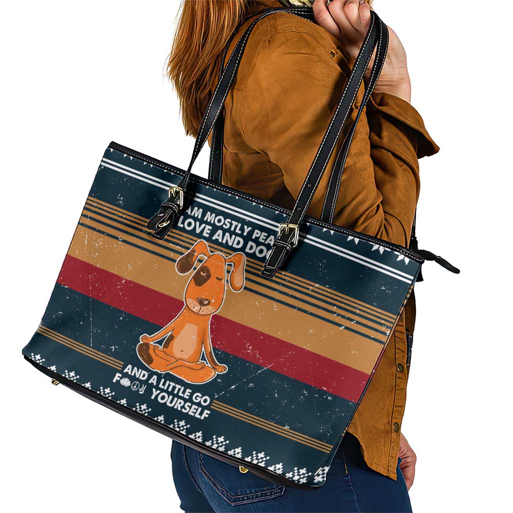 Peace Love And Dog Christmas Leather Tote Bag Xmas Holiday Patterns - Wonder Print Shop