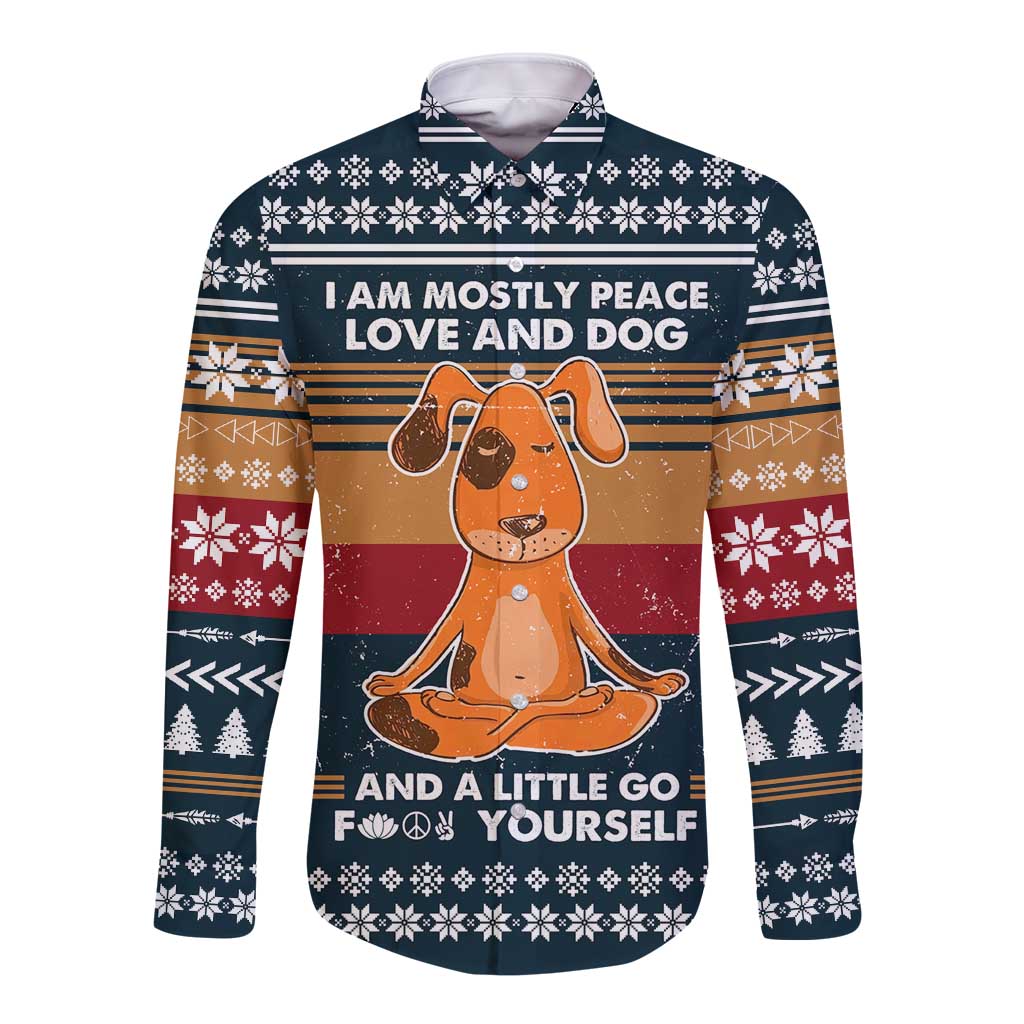 Peace Love And Dog Christmas Long Sleeve Button Shirt Xmas Holiday Patterns - Wonder Print Shop