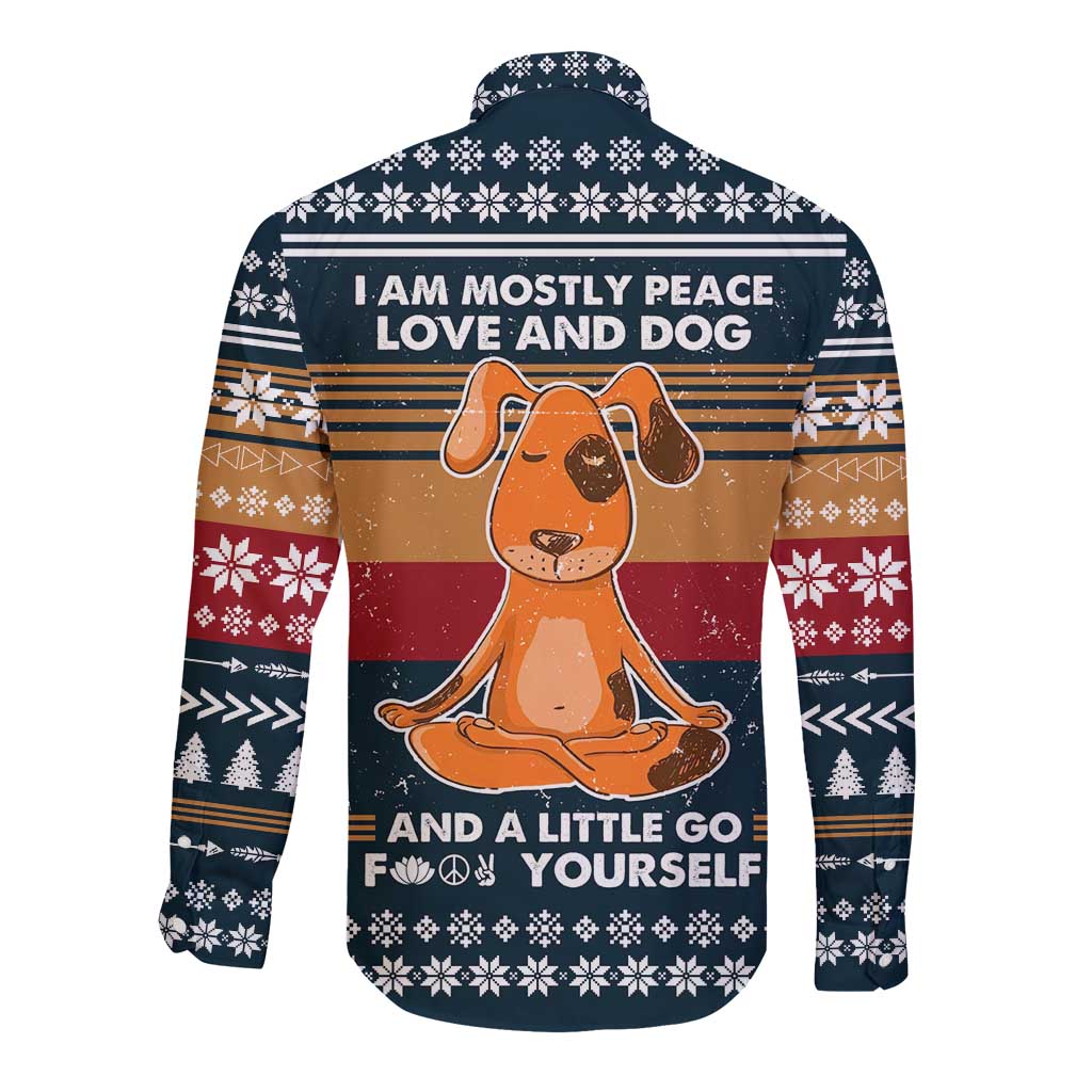 Peace Love And Dog Christmas Long Sleeve Button Shirt Xmas Holiday Patterns - Wonder Print Shop