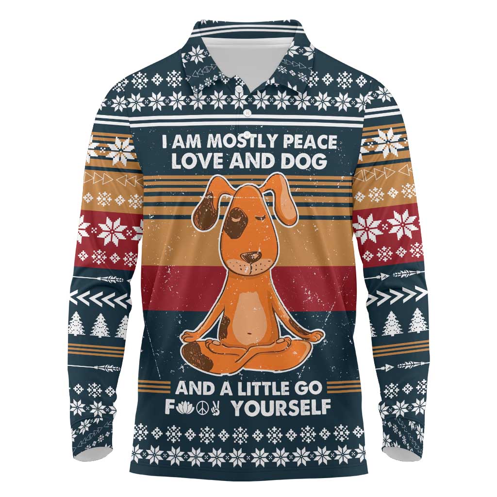 Peace Love And Dog Christmas Long Sleeve Polo Shirt Xmas Holiday Patterns - Wonder Print Shop